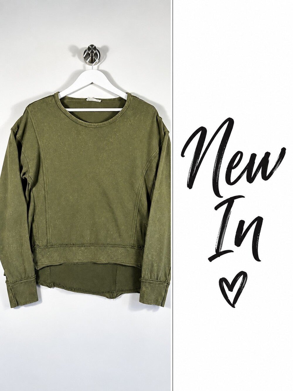 New In Olive Mineral Wash Raw Edge Oversized Sweatshirt Top Medium